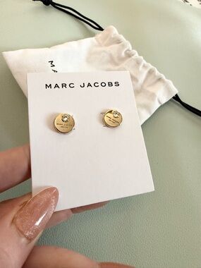 Marc Jacobs Gold Disc Stud Earrings with Crystal Detail
